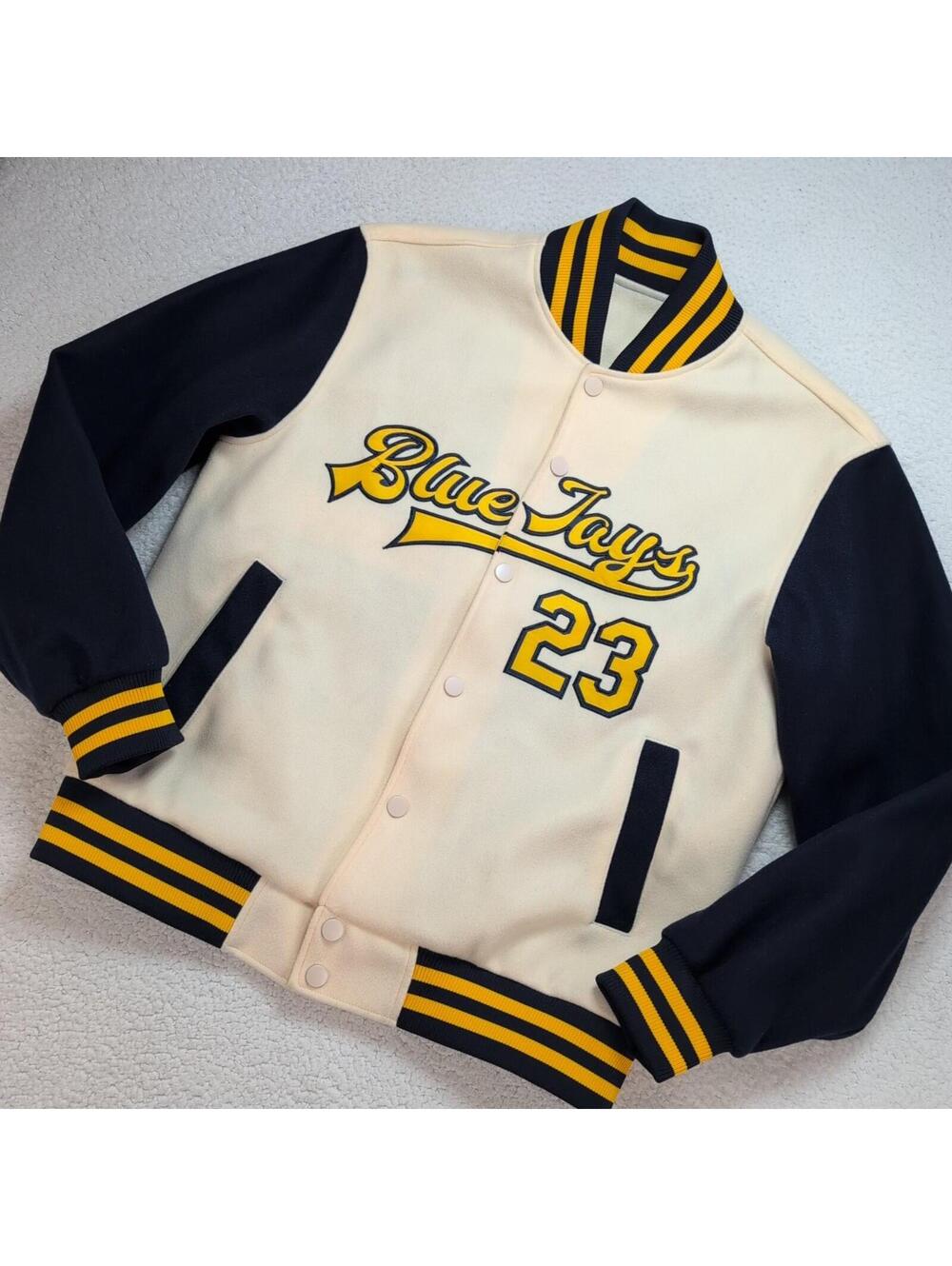 Unbranded Blue Jays Jacket Men's L Varsity Bomber #23 Cream Navy